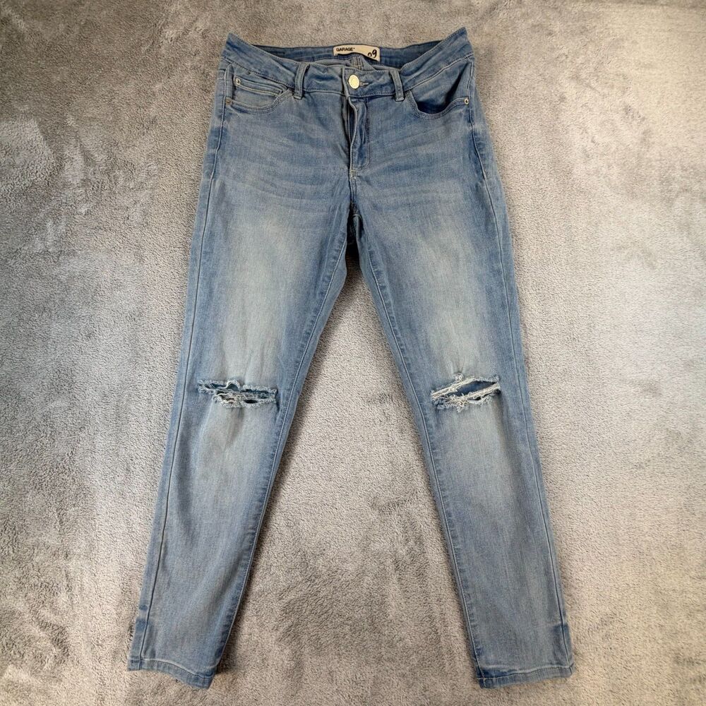 Garage Jeans Juniors 9 High Rise Skinny Distressed Light Blue Denim